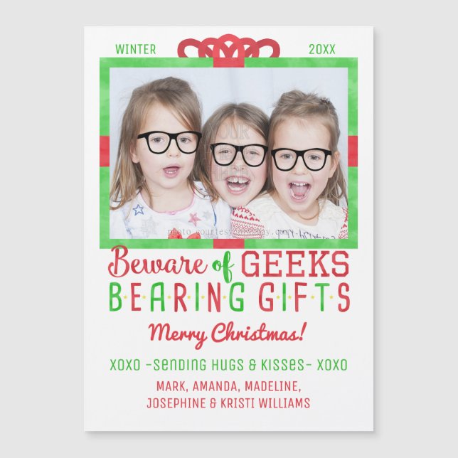 Weihnachtsfamilien Foto Funny Geeks Urlaub Magnetkarte (Vorderseite)