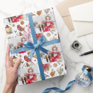 Weihnachtsfamilien Foto Rot-Weiß-Party Geschenkpapier