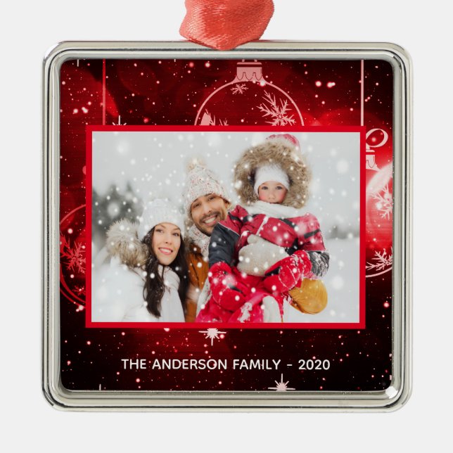Weihnachtsfamilien Foto Rote Sterne baubles Ornament Aus Metall (Vorne)