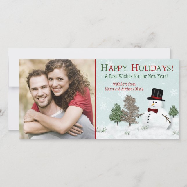 Weihnachtsfamilien Foto Snowman Fotokarte Feiertagskarte (Vorderseite)