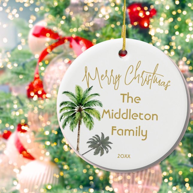 Weihnachtsfamilien Foto Tropical Palm Tree Keramik Ornament (Von Creator hochgeladen)