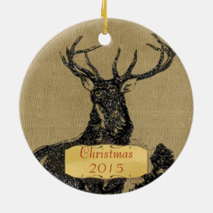Weihnachtsfamilien Foto Vintag Buck Deer Keramik Ornament