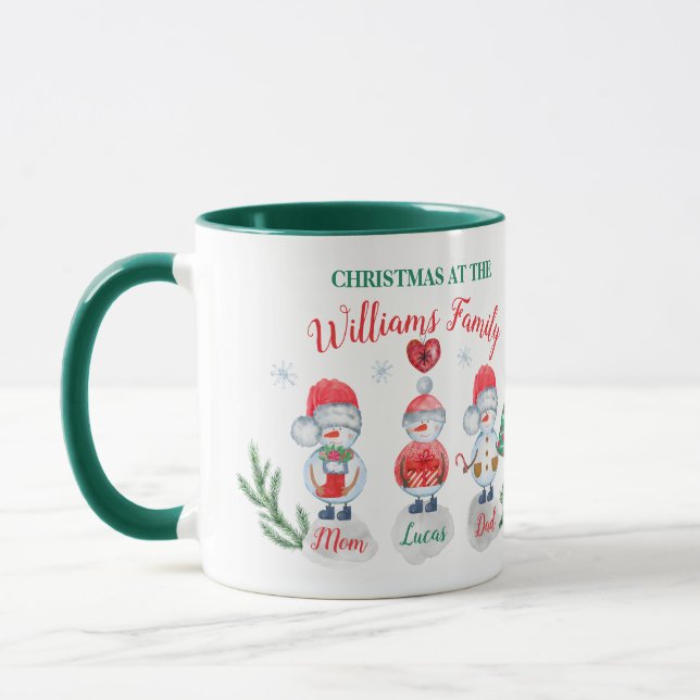 Weihnachtsfamilien Kinder Snowman Wasserfarbe Tasse (Links)