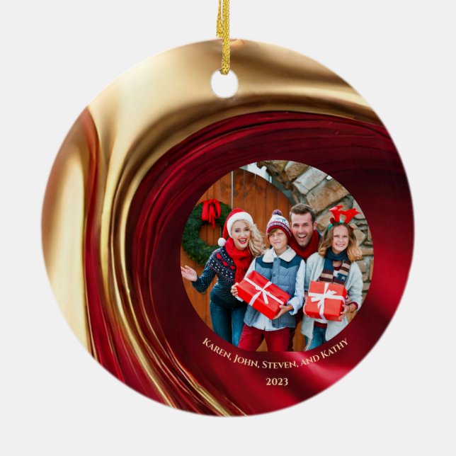 Weihnachtsfamiliendekoration Rot und Gold- Keramik Ornament (Hinten)
