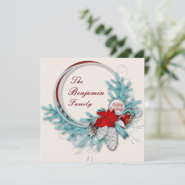 Weihnachtsfamilienfeiertage Vintager Kraut Feiertagskarte (Stehend Vorderseite)