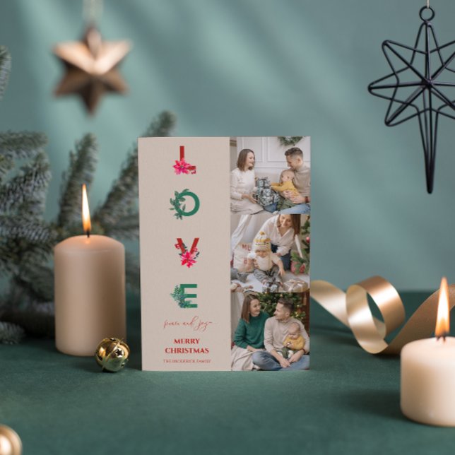 Weihnachtsfamilienfoto Collage | Liebe Peace Joy Feiertagskarte (Von Creator hochgeladen)