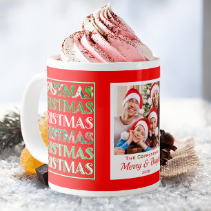 Weihnachtsfamilienfoto im Retro-Stil in Rot Jumbo-Tasse
