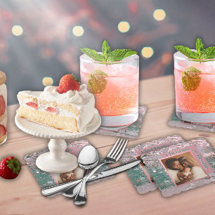 Weihnachtsfamilienfoto im rosa Winterlook Untersetzer