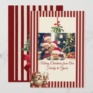 Weihnachtsfamilienfoto mit roten und weißen Streif Feiertagskarte