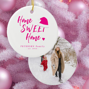 Weihnachtsfamilienfoto Name Zuhause süßes Zuhause Keramik Ornament