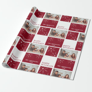 Weihnachtsfamilienfoto-Rot-Schneeflocken-Collage Geschenkpapier