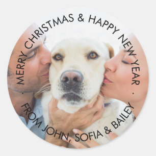 Weihnachtsfamilienfoto und benutzerdefinierter Tex Runder Aufkleber