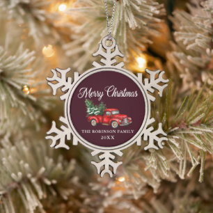 Weihnachtsfamilienname Wasserfarbe Vintage roter L Schneeflocken Zinn-Ornament