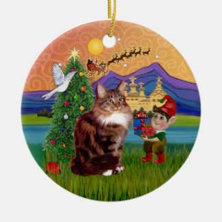 Weihnachtsfantasie - Maine Coon-Katze Keramikornament