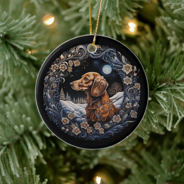Weihnachtsfantasy-Dackel Keramik Ornament (Baum)