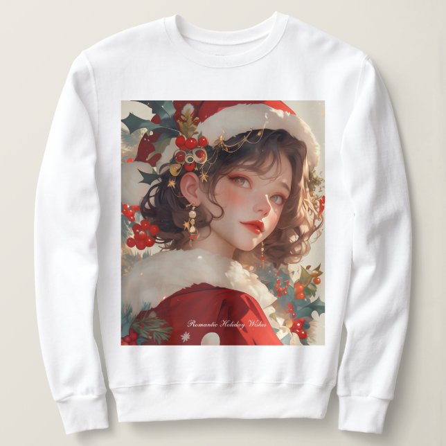 Weihnachtsfantasy: Romantische Frau Basic Sweatshi Sweatshirt (Design vorne)