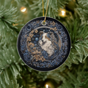 Weihnachtsfantasy Sheltie Keramik Ornament
