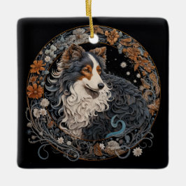Weihnachtsfantasy Sheltie Keramikornament
