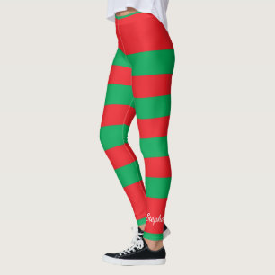 Weihnachtsfarbe, Rote und Grüne Streifen mit Namen Leggings
