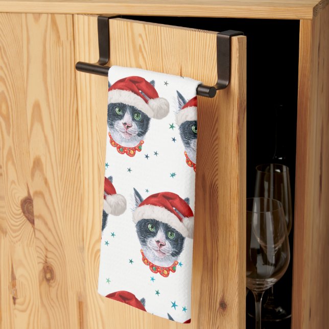 Weihnachtsfarbe Schwarz-Weiß-Katzenfarbe Geschirrtuch (Drittel gefaltet)