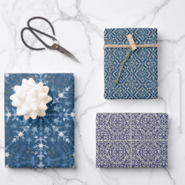 Weihnachtsfarben blau weiß geometrisch nahtlos geschenkpapier set