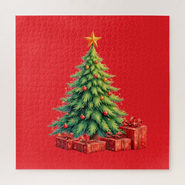 Weihnachtsfarben, dekorierter Weihnachtsbaum, Puzzle (Vertikal)