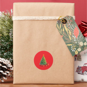 Weihnachtsfarben, dekorierter Weihnachtsbaum, Runder Aufkleber