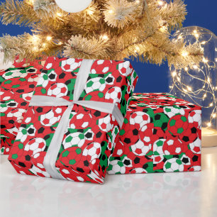 Weihnachtsfarben Fußball-Ball Collage Geschenkpapier