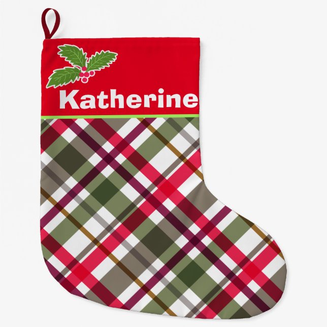 Weihnachtsfarben Karierter Strumpf Großer Weihnachtsstrumpf (Vorderseite)