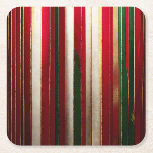 Weihnachtsfarben Streifen Rot Grün Weiß Gold Rechteckiger Pappuntersetzer