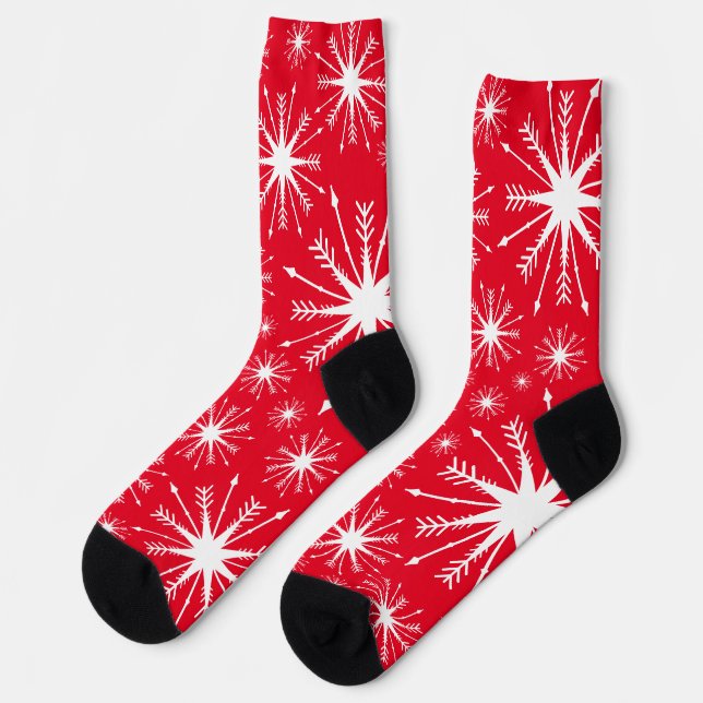 Weihnachtsfarben und Schneeflocken Socken (Linkes Detail)