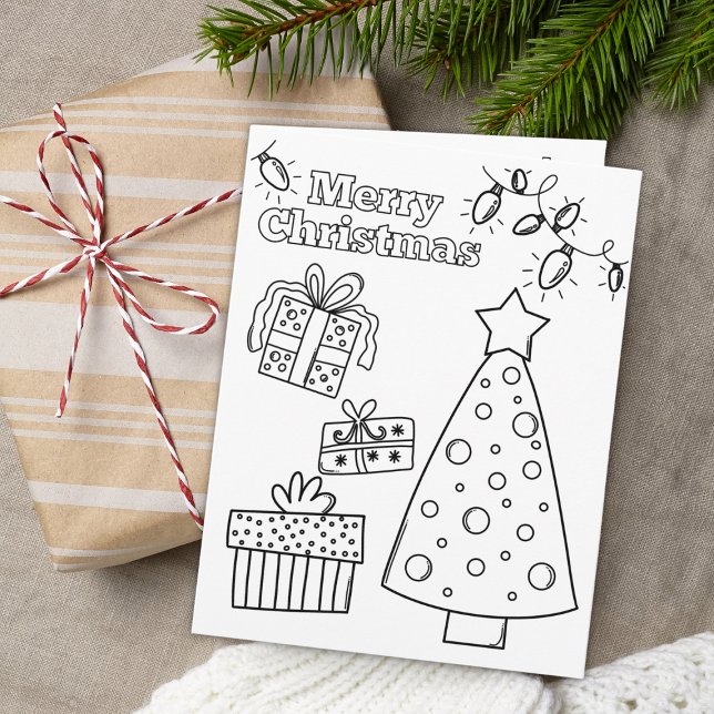 Weihnachtsfarben und Spielaktivitäten Karte (Provide a creative holiday with this Christmas Tree & Presents Coloring Activity Card. Get it today )