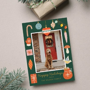 Weihnachtsfarbiges Ornament Süße Familie Foto Feiertagskarte