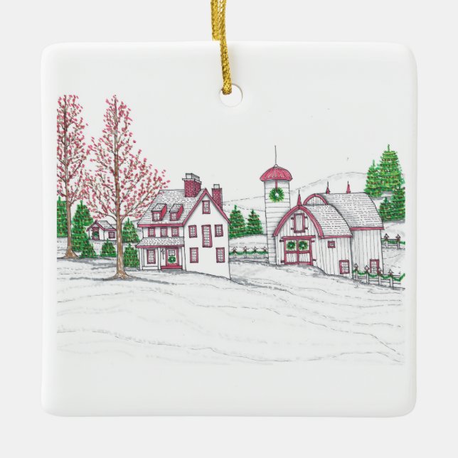 Weihnachtsfarm-Schmuck Keramikornament (Vorderseite)