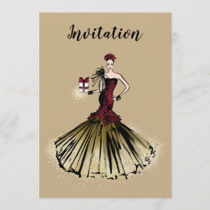 Weihnachtsfashion Illustration mit Paket Einladung