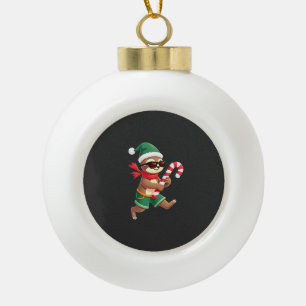 Weihnachtsfaultier-Elf-Peppermint-Candy-Cane-Shirt Keramik Kugel-Ornament