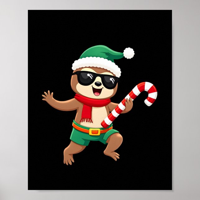 Weihnachtsfaultier-Elf-Peppermint-Candy-Cane-Shirt Poster (Vorne)