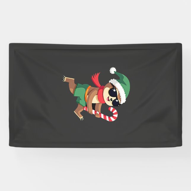 Weihnachtsfaultier-Elf-Pfefferminz-Candy-Cane-Shir Banner (Horizontal)