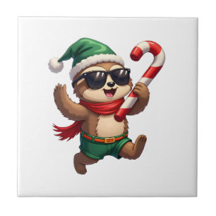 Weihnachtsfaultier-Elf-Zuckerrohr-Shirt Gi Fliese