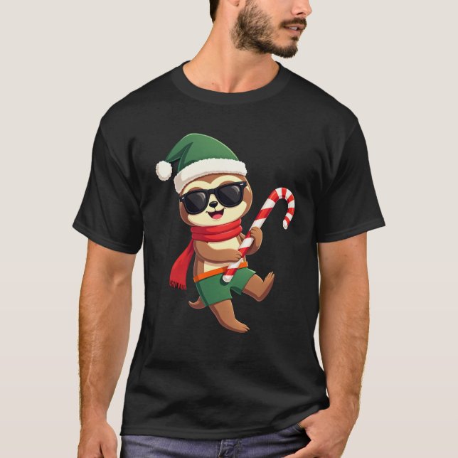 Weihnachtsfaultier-Elf-Zuckerrohr-Shirt Gi T-Shirt (Vorderseite)