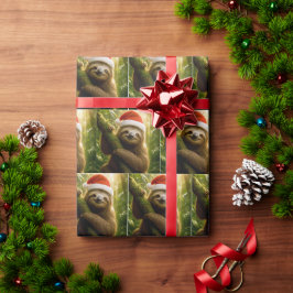 Weihnachtsfaultier mit Santa-Hut Geschenkpapier