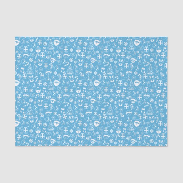 Weihnachtsfavoriten Blue Santa Elf Snowman Pattern Seidenpapier (Vorderseite)