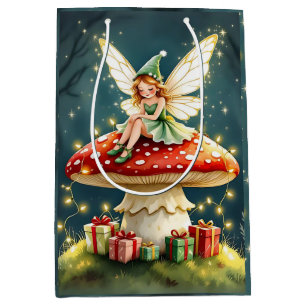 Weihnachtsfee auf einem Pilzhäuschen Cottage Core Mittlere Geschenktüte