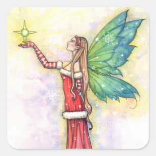 Weihnachtsfee-Aufkleber von Molly Harrison Quadratischer Aufkleber