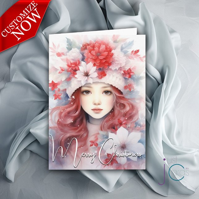 Weihnachtsfee der Blumen Karte (Customizable Text )
