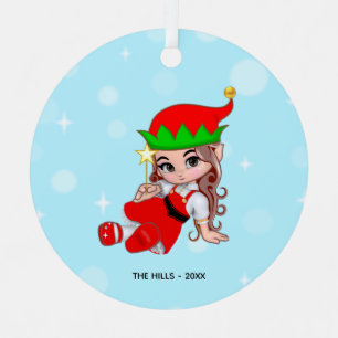 Weihnachtsfee-Elf hält einen Stern-Metallschmuck Ornament Aus Metall