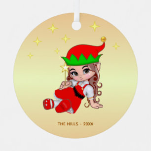 Weihnachtsfee-Elf hält Stern Metall-Ornament Ornament Aus Metall