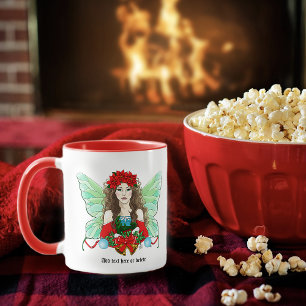 Weihnachtsfee Fantasy Holly Glocken Poinsettien   Tasse