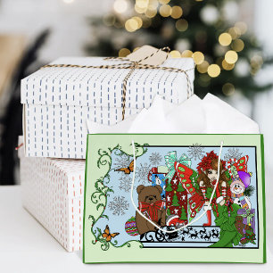 Weihnachtsfee Grüne Spielzeuge Festlich Große Geschenktüte