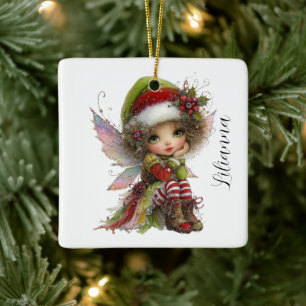Weihnachtsfee mit Laune Keramikornament
